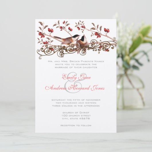 5 x 7  Chickadees Wedding Invitation Kaart (Staand voorkant)