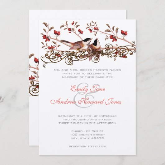 5 x 7  Chickadees Wedding Invitation Kaart (Voorkant / Achterkant)