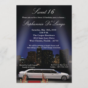 5 x 7 City Lights Limo Sweet 16 Birthday Invitatio Kaart