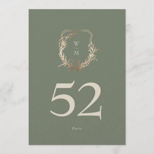 5 x 7 Classic Sage Cream Gold Crest Tafelnummer (Voorkant)
