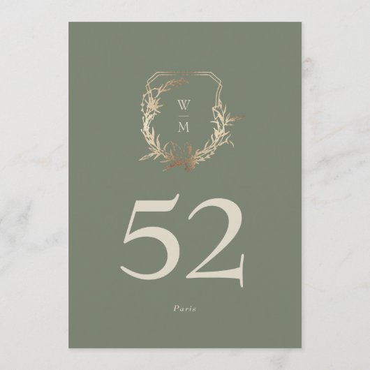 5 x 7 Classic Sage Cream Gold Crest Tafelnummer (Achterkant)