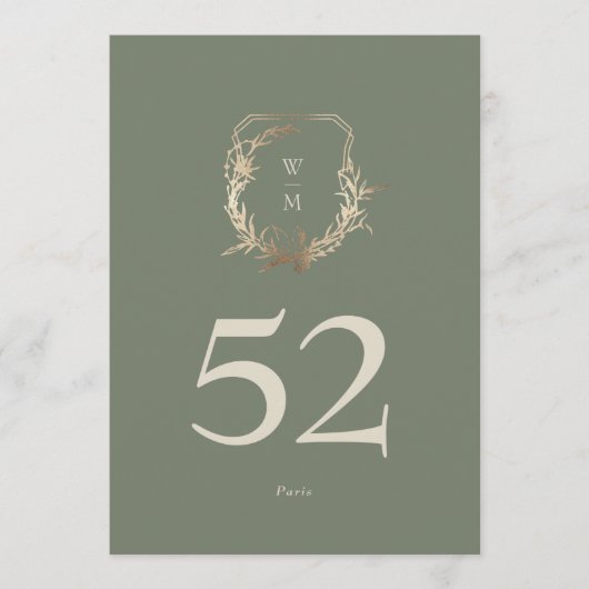 5 x 7 Classic Sage Cream Gold Crest Tafelnummer (Voorkant)
