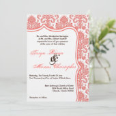 5 x 7 Coral Oranje Damask Lace Wedding Invitation Kaart (Staand voorkant)