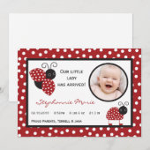 5 x 7 Crimson Red Lady Bug Foto geboorteaankondigi Aankondiging (Voorkant / Achterkant)