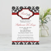5 x 7 CrimsonRed Damask Sweet 16 Birthday Uitnodig Kaart (Staand voorkant)