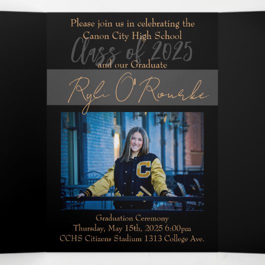 5 x 7 Drievoudig Afstuderen Aankondiging uitnodigi (Binnenkant midden)