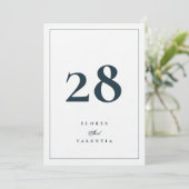 5 x 7 Elegante Navy Witte Tafel Nummers voor de Br Kaart (Staand voorkant)