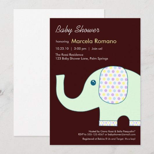 5 x 7 Elephant Baby Shower Invitations Kaart (Voorkant / Achterkant)