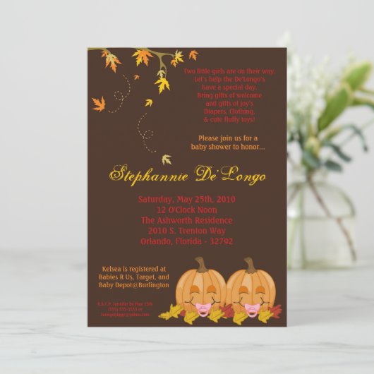 5 x 7 Fall laat de uitnodiging tot Baby shower van (Staand voorkant)