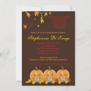 5 x 7 Fall Leaves TRIPLET Boy Baby shower Invitati Kaart