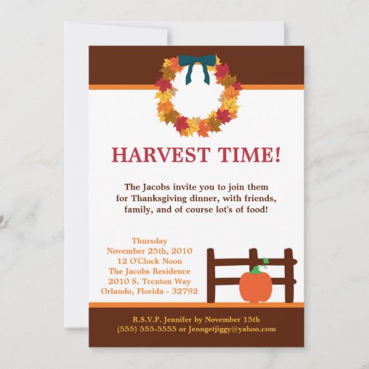 5 x 7 Fall Leaves Wreatpum Thanksgiving Invitation Kaart (Voorkant)