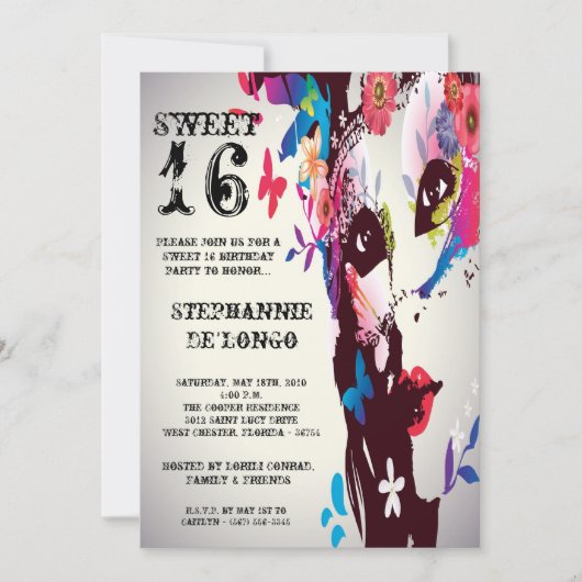 5 x 7 Floral Masquerade Sweet 16 Birthday Uitnodig Kaart (Voorkant)