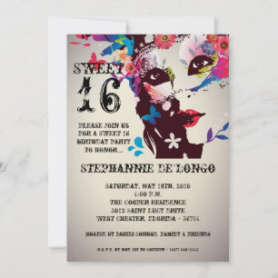 5 x 7 Floral Masquerade Sweet 16 Birthday Uitnodig Kaart