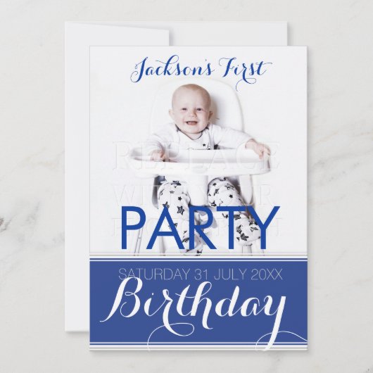 5 x 7 Foto Baby Boy Birthday Party Invitation Kaart (Voorkant)