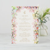 5 x 7 Frans kasteel bloemrijke zomer bruiloft Menu (Staand voorkant)