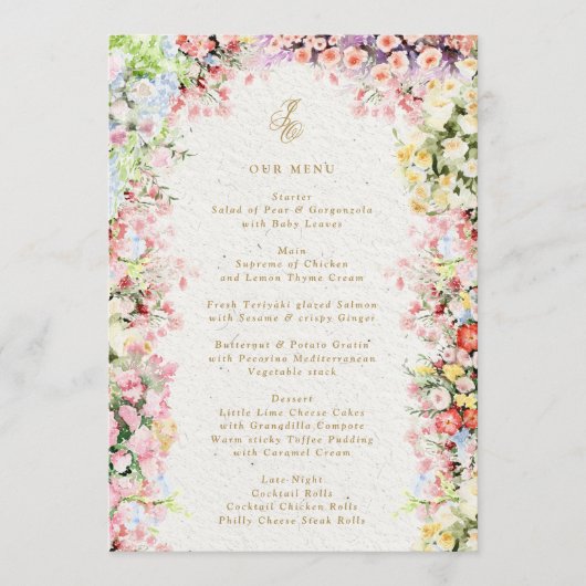 5 x 7 Frans kasteel bloemrijke zomer bruiloft Menu (Voorkant)