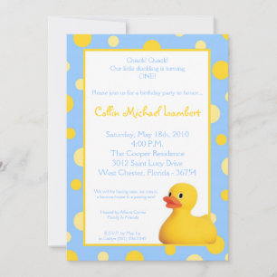 5 x 7 gele blu Rubber Ducky Birthday Uitnodiging