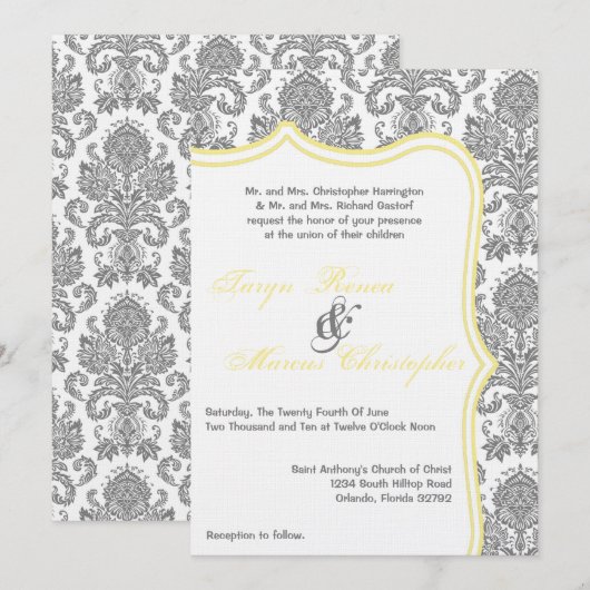 5 x 7 Gele Damask Lace Weddenschap Uitnodiging (Voorkant / Achterkant)