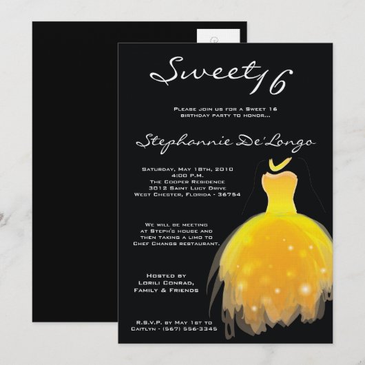 5 x 7 Gele Dress Sweet 16 Birthday Uitnodiging (Voorkant / Achterkant)