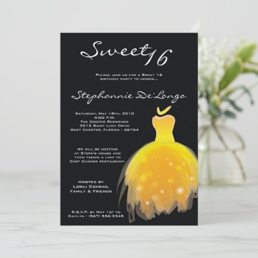 5 x 7 Gele Dress Sweet 16 Birthday Uitnodiging (Staand voorkant)