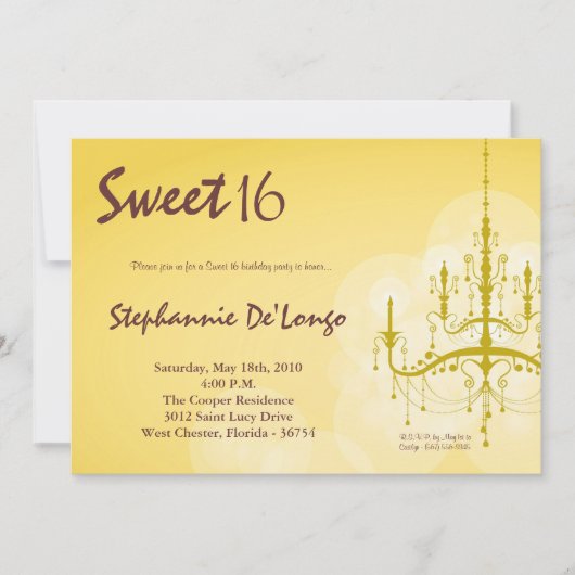 5 x 7 Gele luchters Sweet 16 Birthday Invitation Kaart (Voorkant)