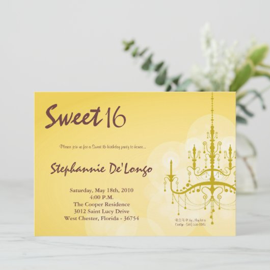 5 x 7 Gele luchters Sweet 16 Birthday Invitation Kaart (Staand voorkant)