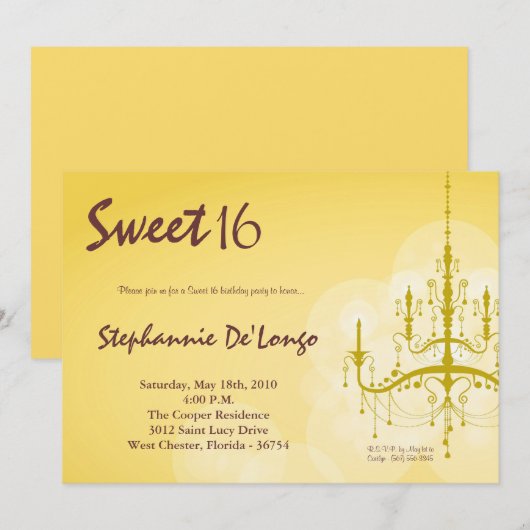 5 x 7 Gele luchters Sweet 16 Birthday Invitation Kaart (Voorkant / Achterkant)