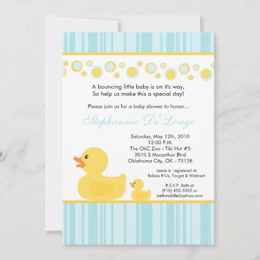 5 x 7 Gele Rubber Ducky Baby shower Uitnodiging (Voorkant)