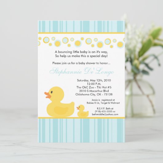 5 x 7 Gele Rubber Ducky Baby shower Uitnodiging (Staand voorkant)