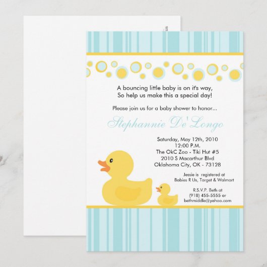 5 x 7 Gele Rubber Ducky Baby shower Uitnodiging (Voorkant / Achterkant)