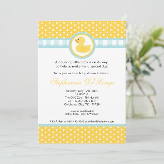 5 x 7 Gele Rubber Ducky Baby shower Uitnodiging (Staand voorkant)