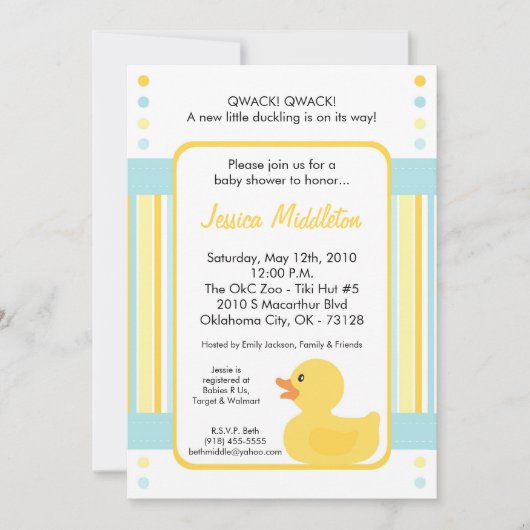 5 x 7 Gele Rubber Ducky Baby shower Uitnodiging (Voorkant)