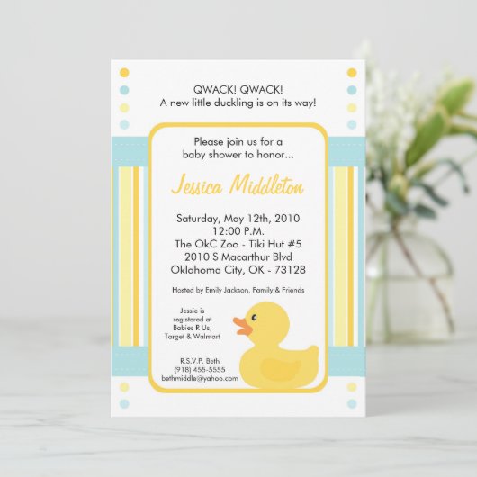 5 x 7 Gele Rubber Ducky Baby shower Uitnodiging (Staand voorkant)