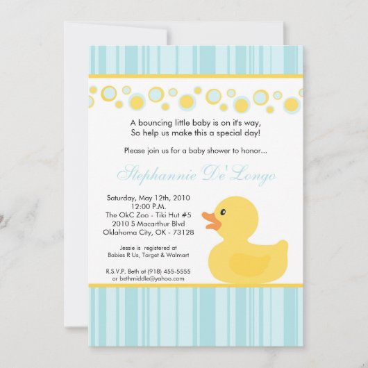 5 x 7 Gele Rubber Ducky Baby shower Uitnodiging (Voorkant)