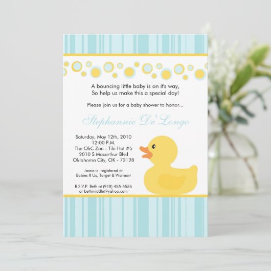 5 x 7 Gele Rubber Ducky Baby shower Uitnodiging (Staand voorkant)