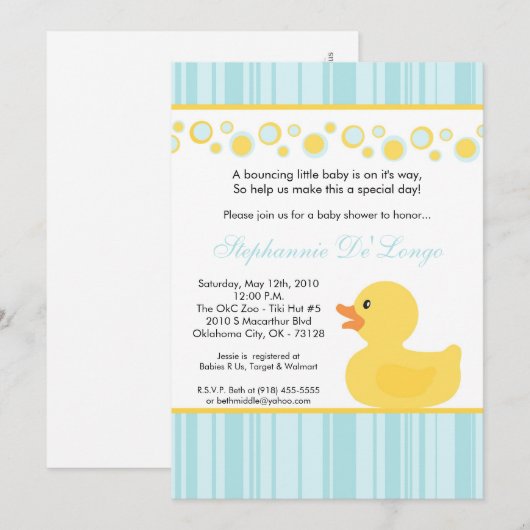 5 x 7 Gele Rubber Ducky Baby shower Uitnodiging (Voorkant / Achterkant)