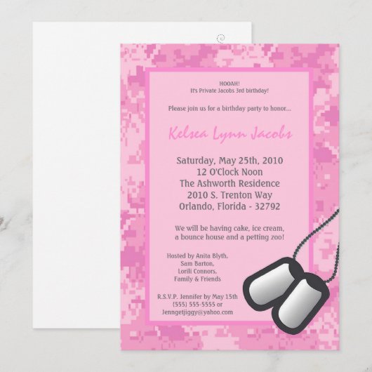 5 x 7 Girl ARMY Camo ACU Prin Birthday Invitation Kaart (Voorkant / Achterkant)