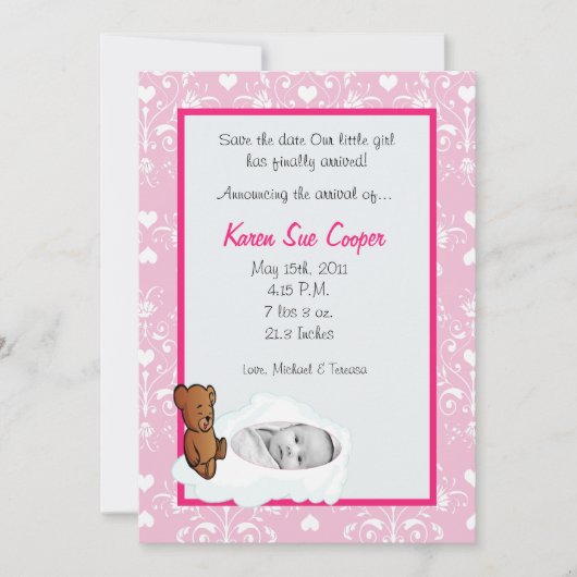 5 x 7 Girl Circle PHOTO over 'Cloud Birth'-aankond Kaart (Voorkant)