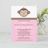 5 x 7 Girl Modern Mod Monkey Birthday Par Uitnodig Kaart (Staand voorkant)