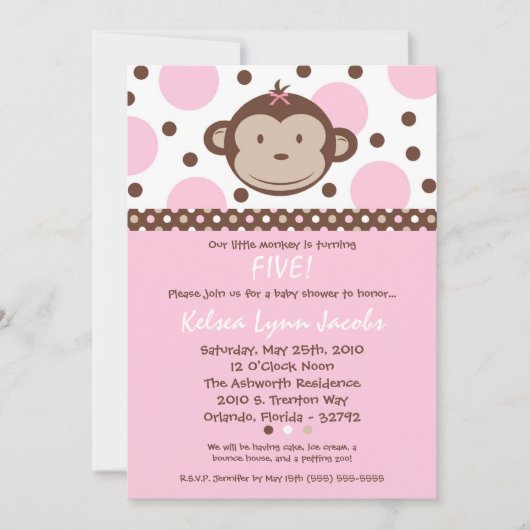 5 x 7 Girl Modern Mod Monkey Birthday Par Uitnodig Kaart (Voorkant)
