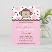 5 x 7 Girl Modern Mod Monkey Birthday Par Uitnodig Kaart (Staand voorkant)