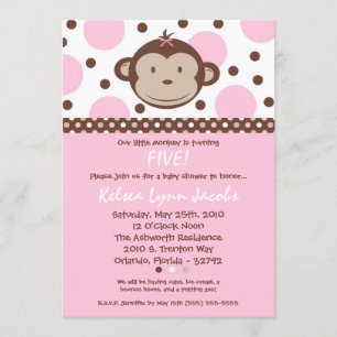 5 x 7 Girl Modern Mod Monkey Birthday Par Uitnodig Kaart