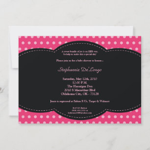 5 x 7 Girl Pink Polkadot Poke Baby shower Uitnodig Kaart