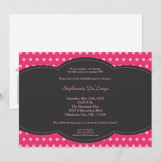 5 x 7 Girl Pink Polkadot Poke Birthday Uitnodiging (Voorkant / Achterkant)