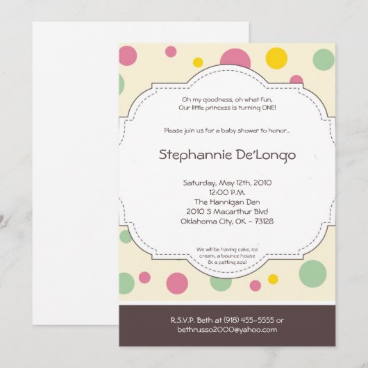 5 x 7 Girl Pink Polkadot Poke Birthday Uitnodiging (Voorkant / Achterkant)