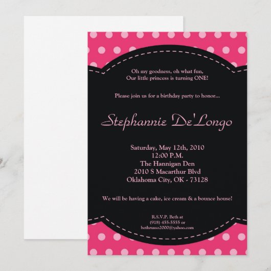 5 x 7 Girl Pink Polkadot Poke Birthday Uitnodiging (Voorkant / Achterkant)