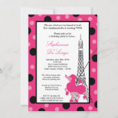 5 x 7 Girl Pink Poodle Paris Birthday Par Uitnodig Kaart (Voorkant)
