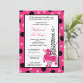 5 x 7 Girl Pink Poodle Paris Birthday Par Uitnodig Kaart (Staand voorkant)