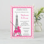 5 x 7 Girl Pink Poodle Paris Birthday Par Uitnodig Kaart (Staand voorkant)