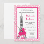 5 x 7 Girl Pink Poodle Paris Birthday Par Uitnodig Kaart (Voorkant / Achterkant)